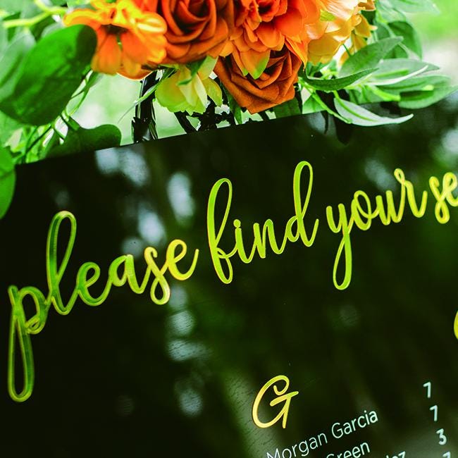 Black Modern Acrylic Wedding Table Plan with Gold Mirror 3D lettering