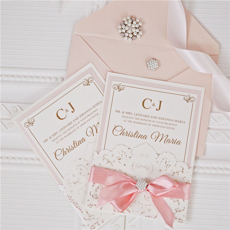 Laser Cut Ivory & Blush Wedding Invitation Suite