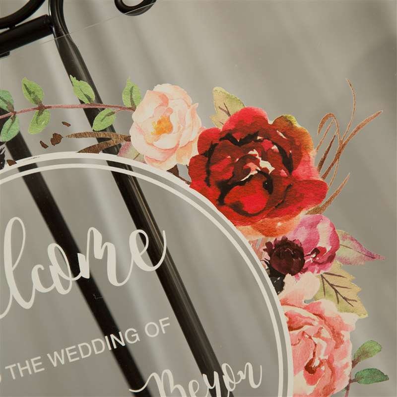 Burgundy Blush Floral Wreath Acrylic Wedding Welcome Sign