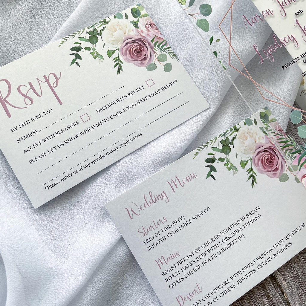 Floral Acrylic Wedding Invitation | Blush Pink, Shimmer Envelope