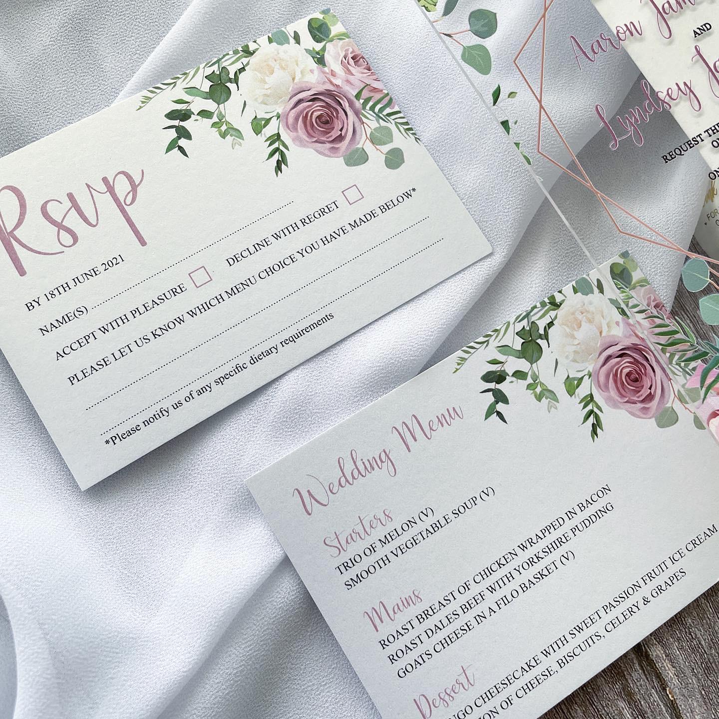 Floral Acrylic Wedding Invitation | Blush Pink, Shimmer Envelope