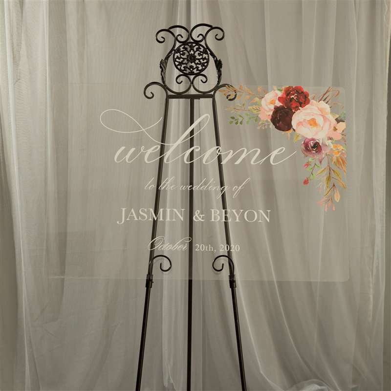 Burgundy Blush Floral Acrylic Wedding Welcome Sign