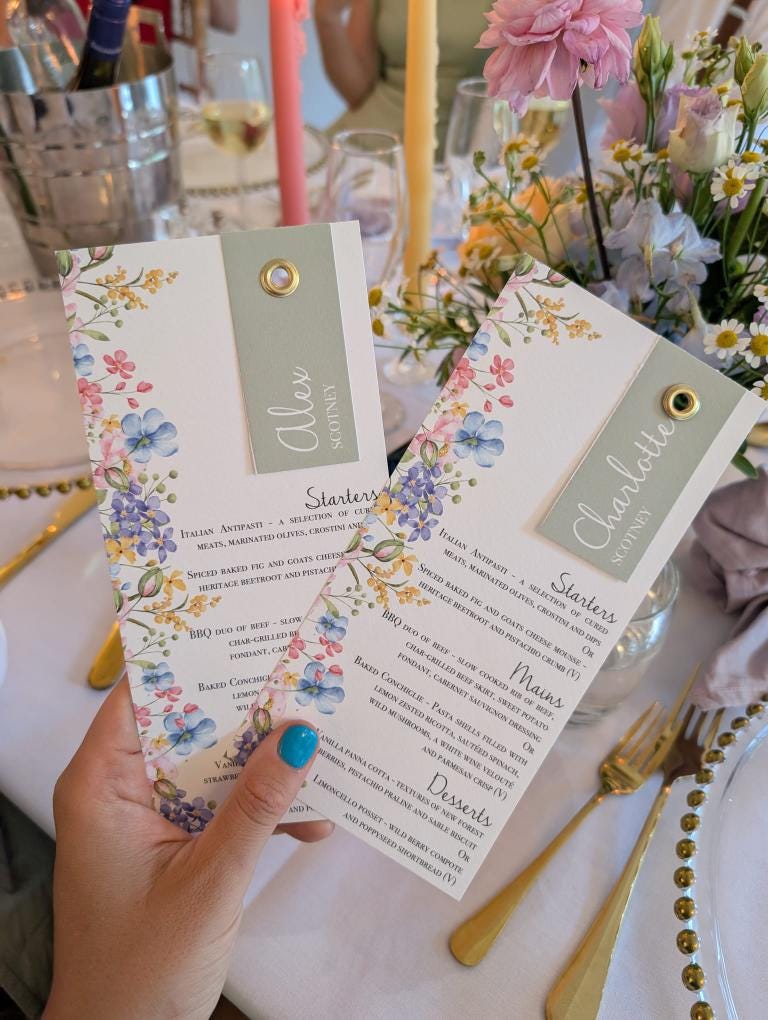 Wildflower Wedding Menus with Guest Names