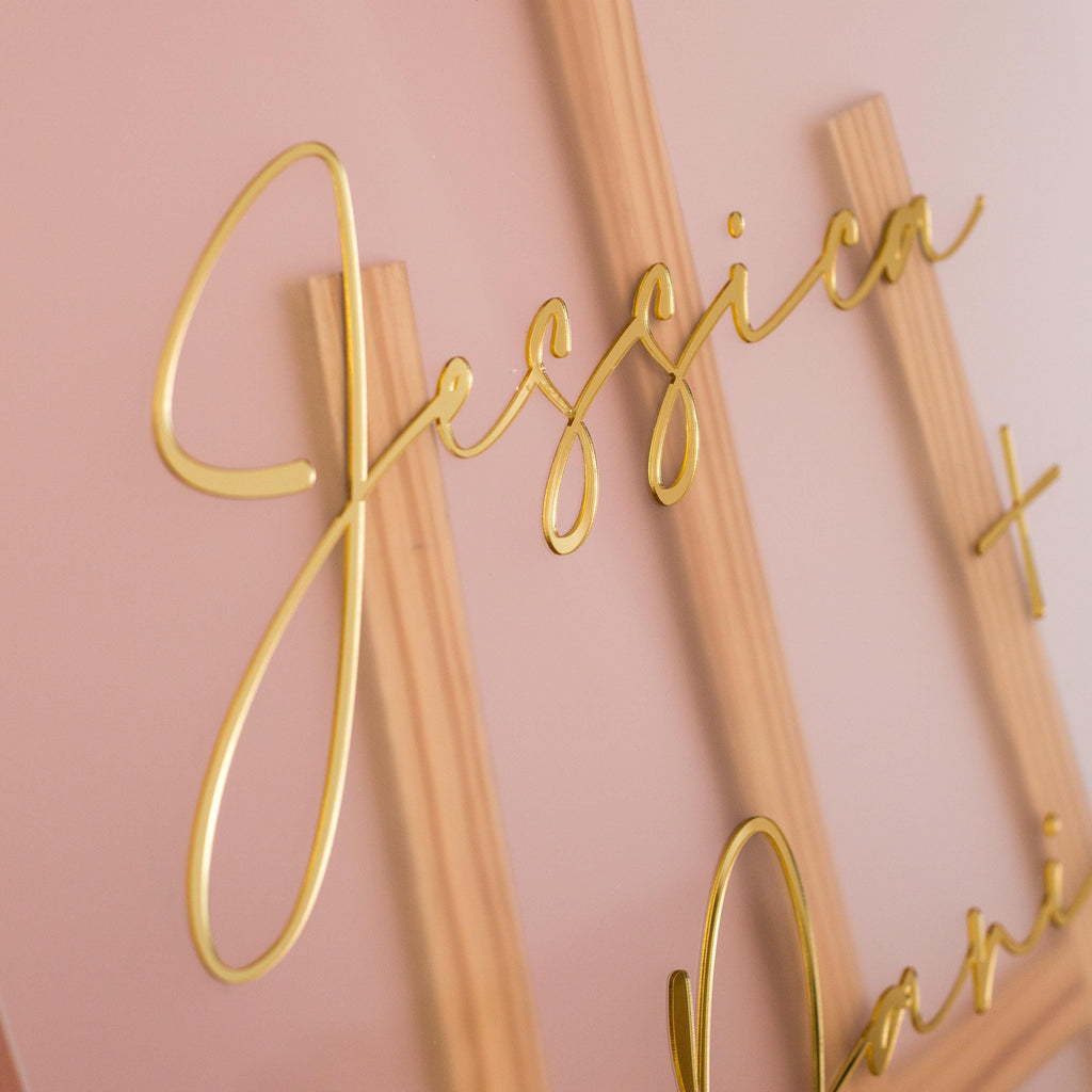 Frosted Acrylic Wedding Welcome Sign | Gold Mirror Lettering