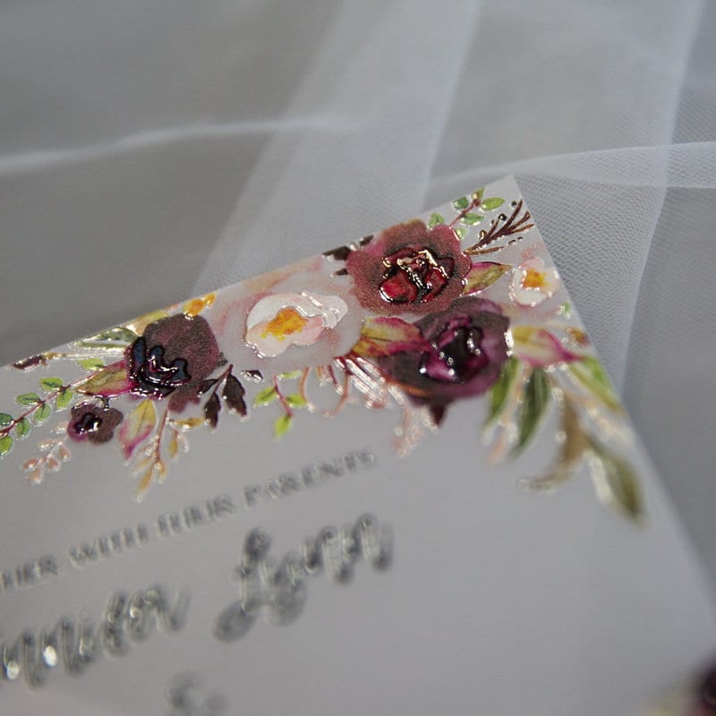 Burgundy Floral UV Printed Wedding Invitation