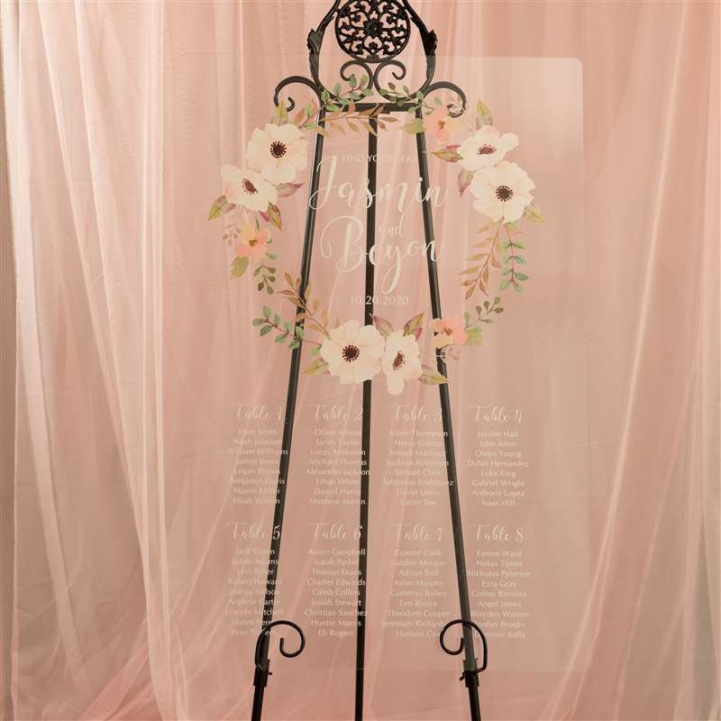 Floral Wreath Clear Acrylic Wedding Seating Plan