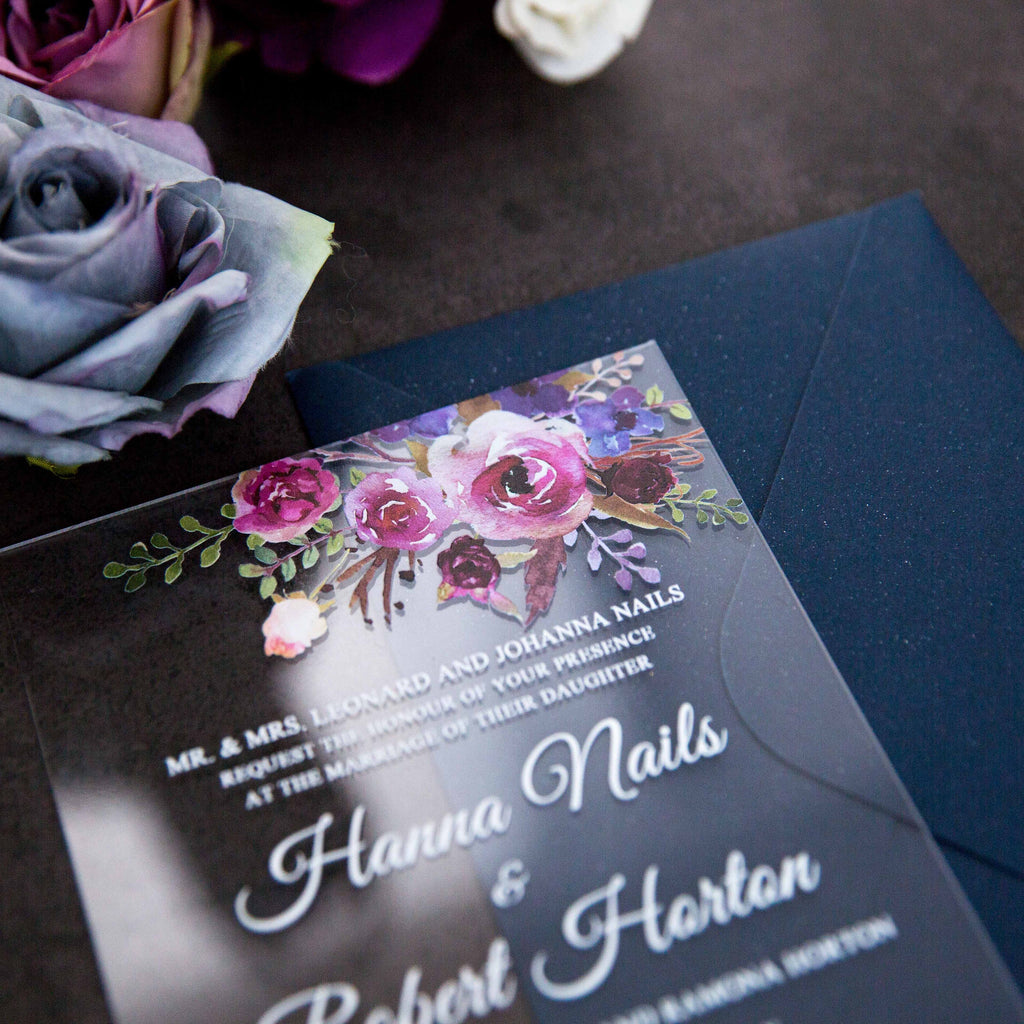 Acrylic Wedding Invitation with Pink & Purple Florals