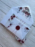 Acrylic Wedding Invitation with Wax Seal, Clear Floral Wedding Invite, Luxury Modern Wedding Stationery