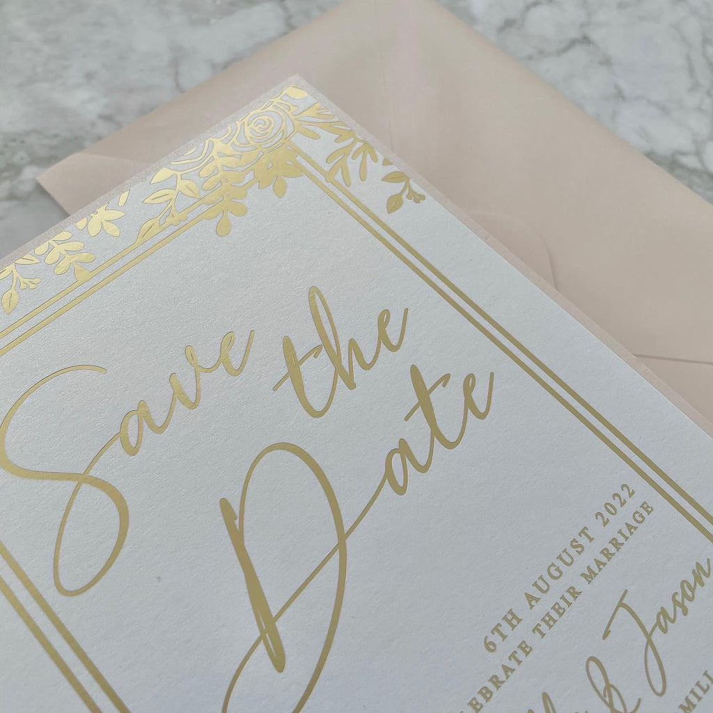 Blush Pink and Gold Foil Save the Date | Wedding Invitation