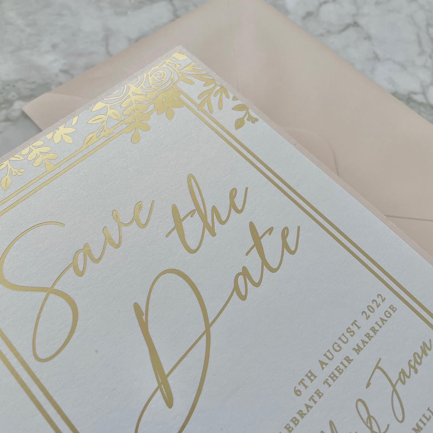 Blush Pink and Gold Foil Save the Date | Wedding Invitation
