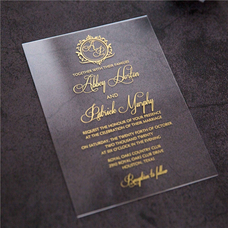 Acrylic Wedding Invitation: Clear Perspex with Gold Print