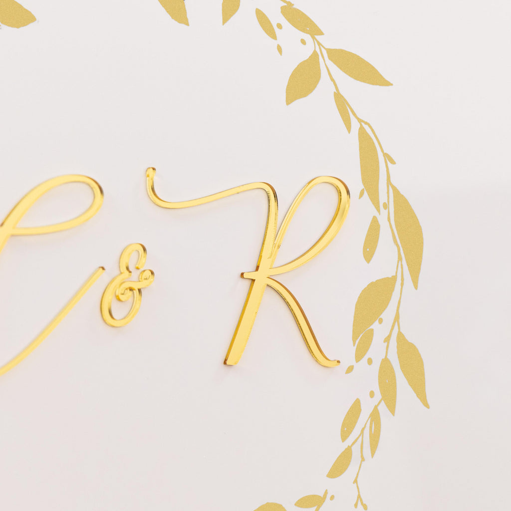 Gold 3D Initial Wedding Welcome Sign, White Acrylic