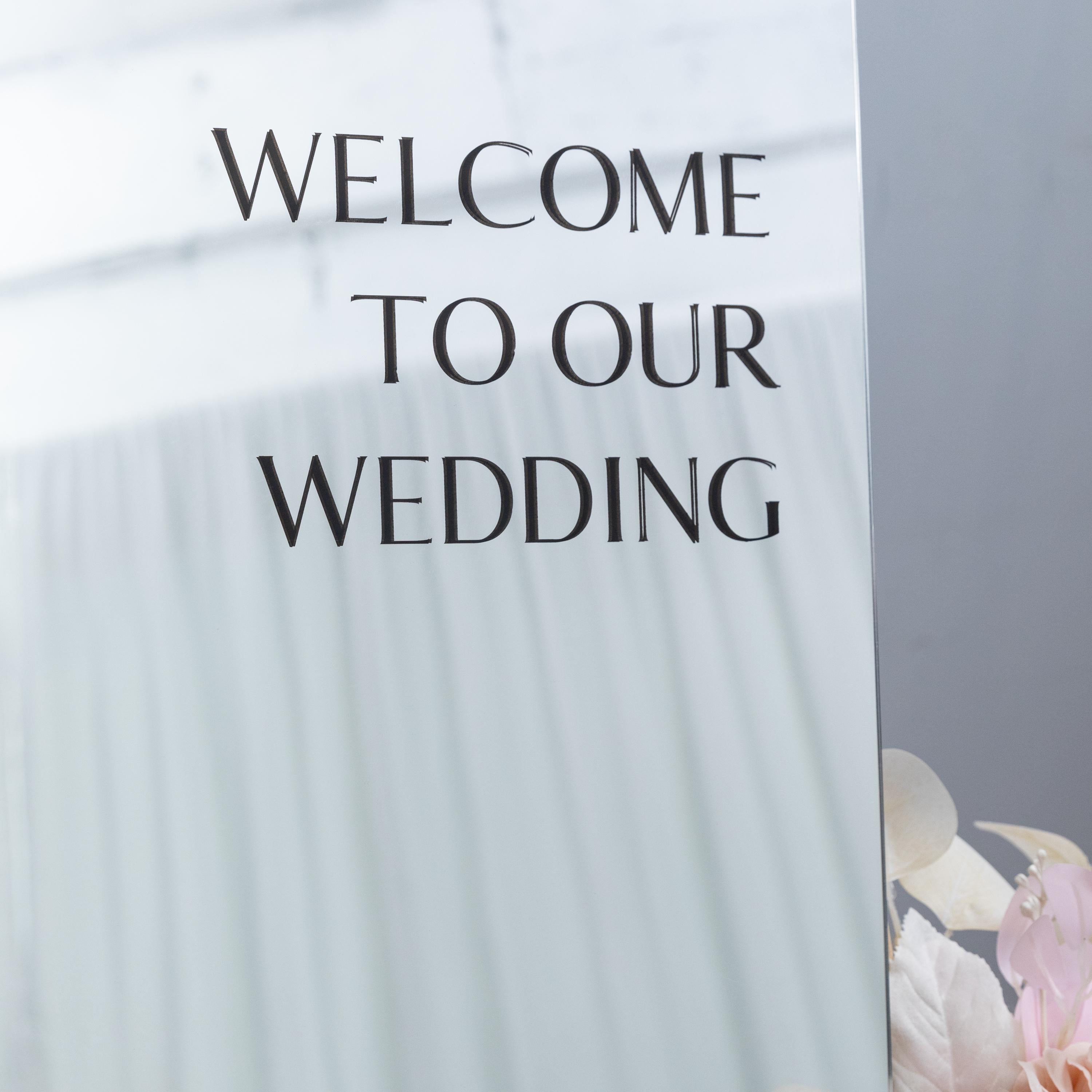 Modern Silver Mirror Wedding Welcome Sign