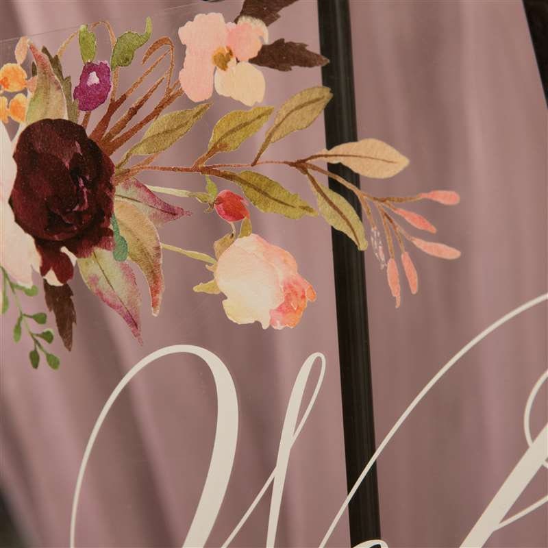 Burgundy Blush Floral Acrylic Wedding Welcome Sign