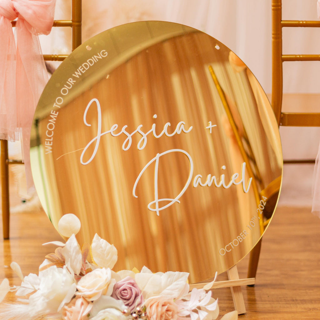 Gold Mirror Acrylic Wedding Welcome Sign | 3D Letter Names