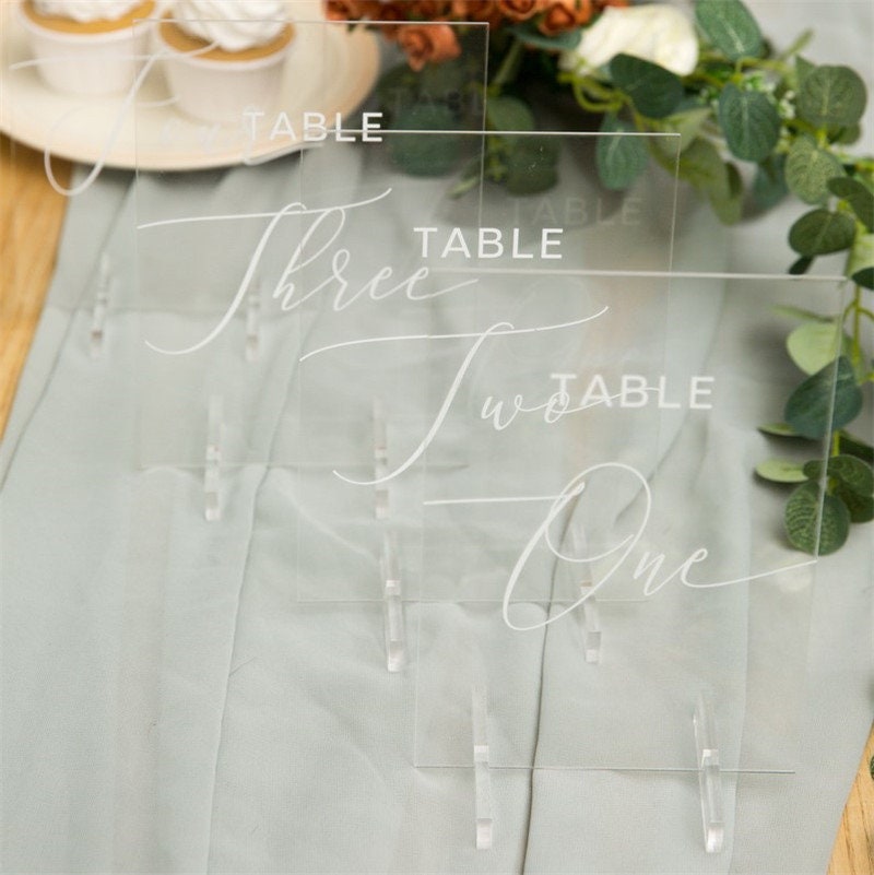 Clear Acrylic Wedding Table Number/Name Sign, Minimalist Design (5x7 inches)