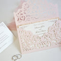 Blush Pink & Rose Gold Glitter Lasercut Envelope Wedding Invitation