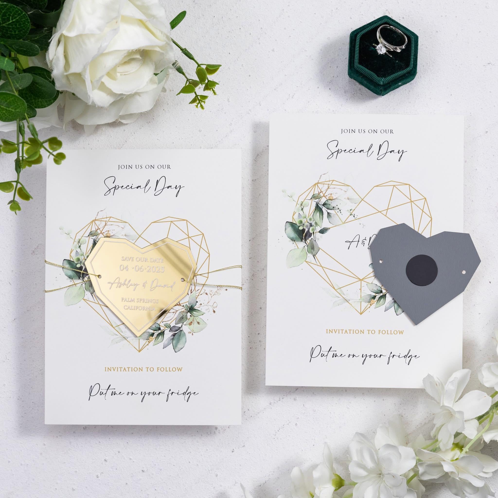 Mirror Acrylic Heart Wedding Save The Date | Magnetic Card