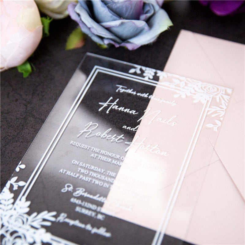 Clear Acrylic Wedding Invitation, Modern Elegant Invite