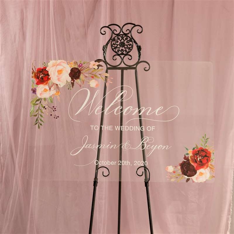 Burgundy Blush Floral Acrylic Wedding Welcome Sign