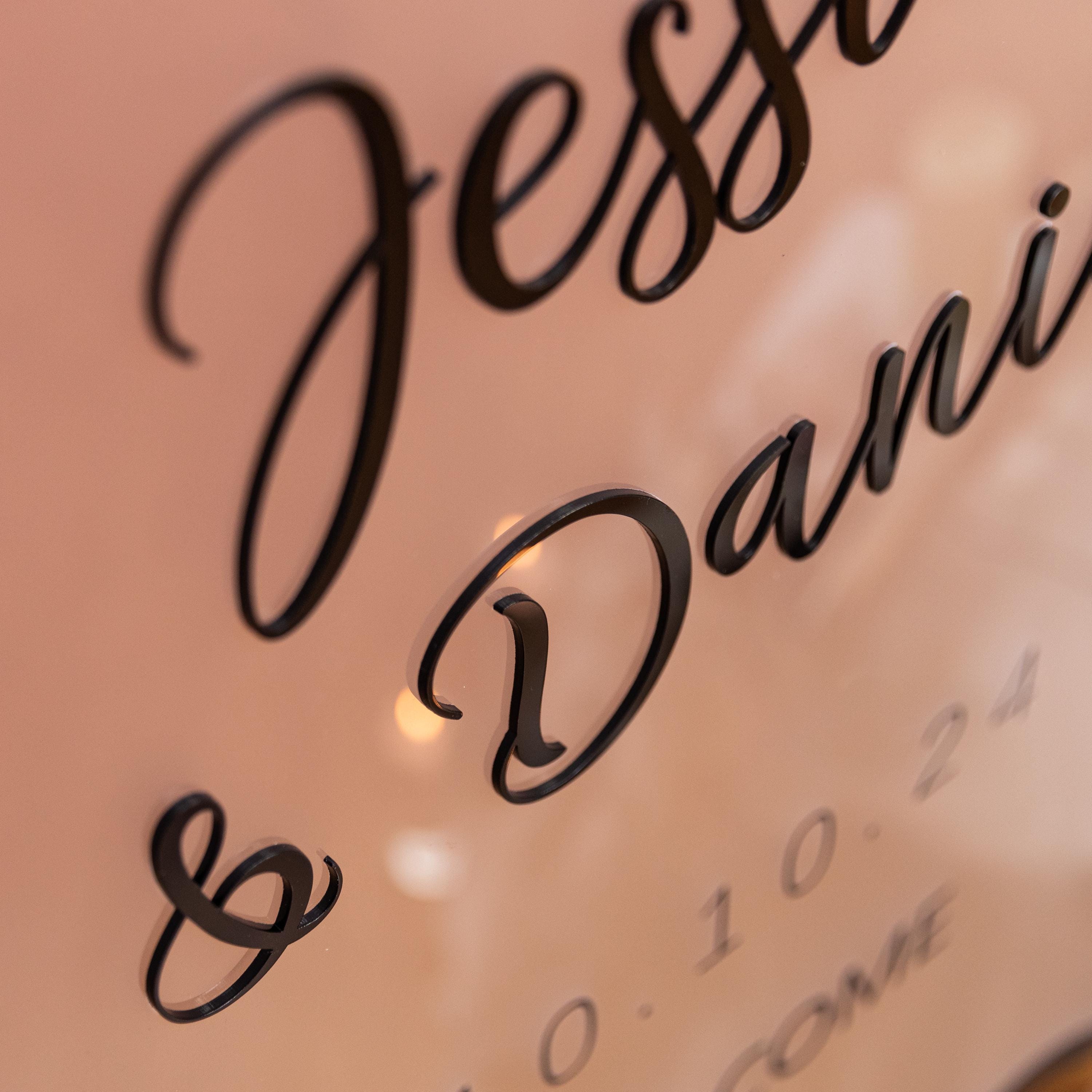 Wavy Modern Frosted Acrylic Wedding Welcome Sign, Black 3D Writing