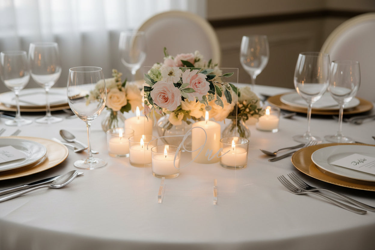 Blush Pink Floral Acrylic Wedding Table Name