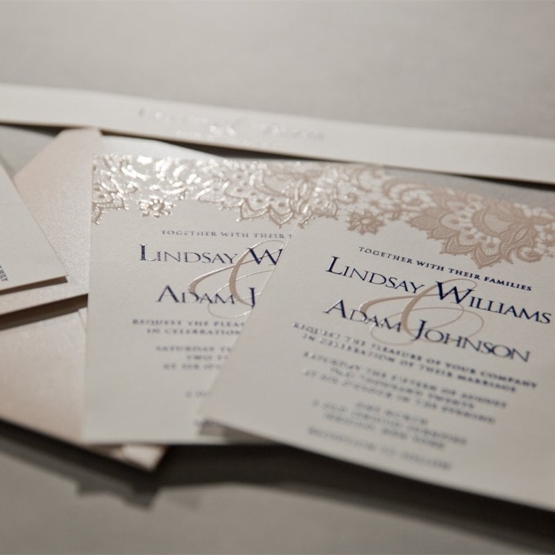 UV Printed Lace Wedding Invitation, Blush & Navy, Custom Suite
