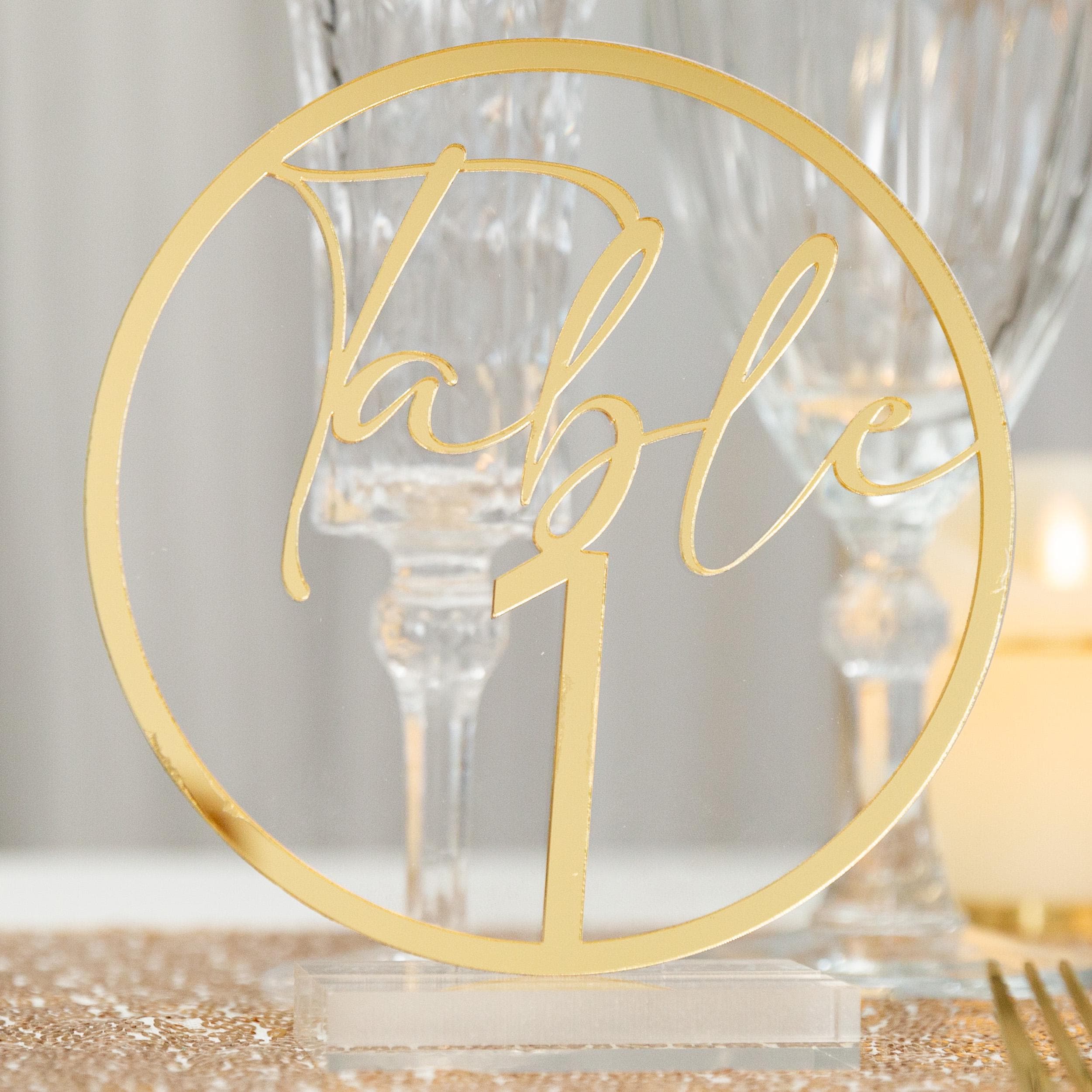 Gold Mirror Acrylic Wedding Table Number, Clear Circle Sign