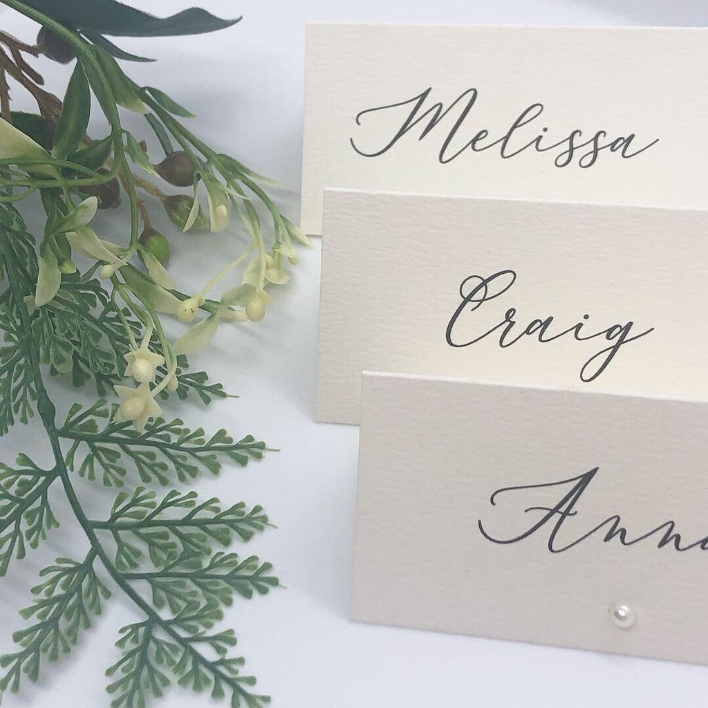 Pearl Wedding Place Card with Calligraphy Font