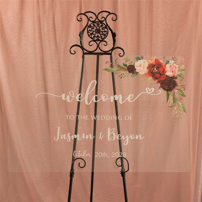 Burgundy Floral Acrylic Wedding Welcome Sign
