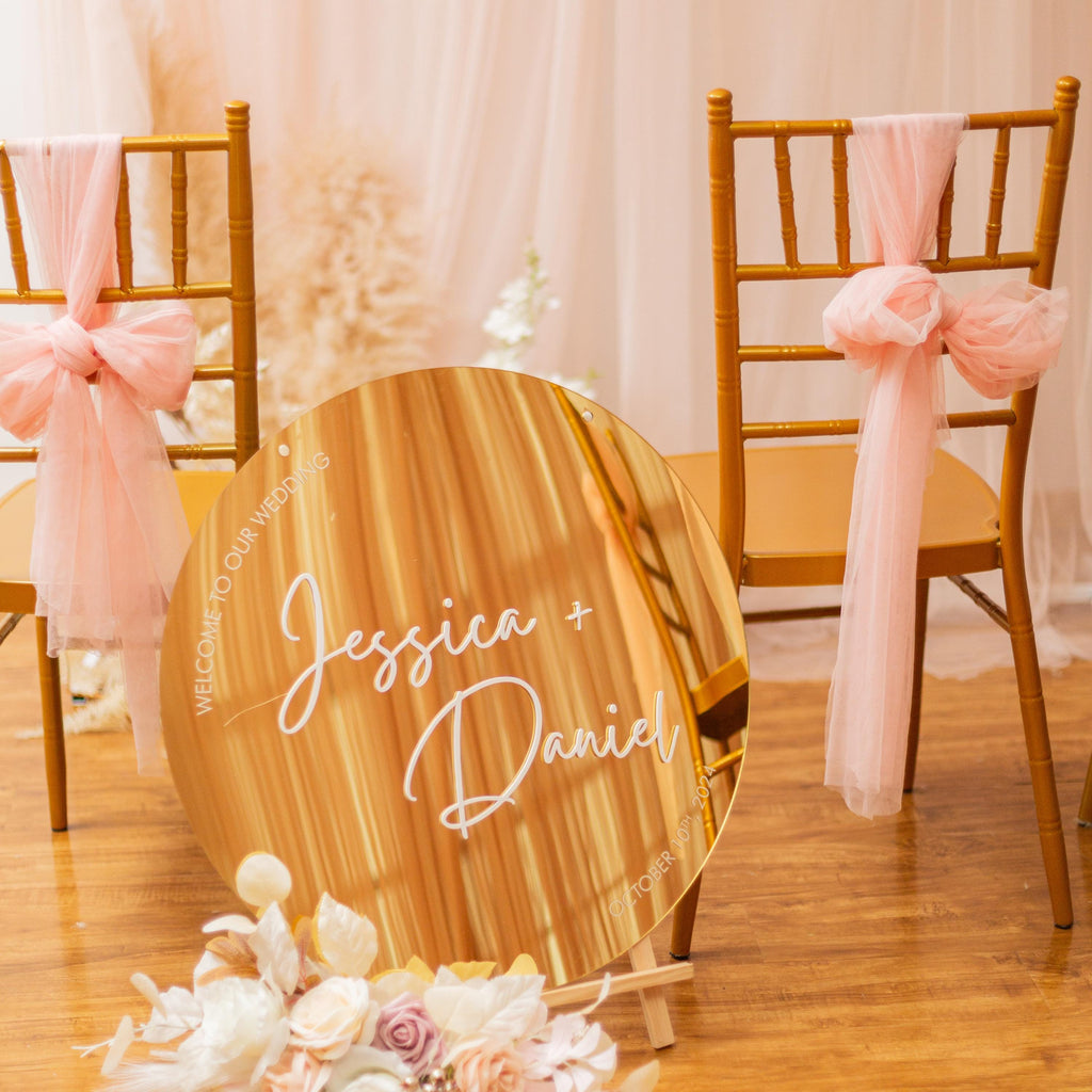Gold Mirror Acrylic Wedding Welcome Sign | 3D Letter Names