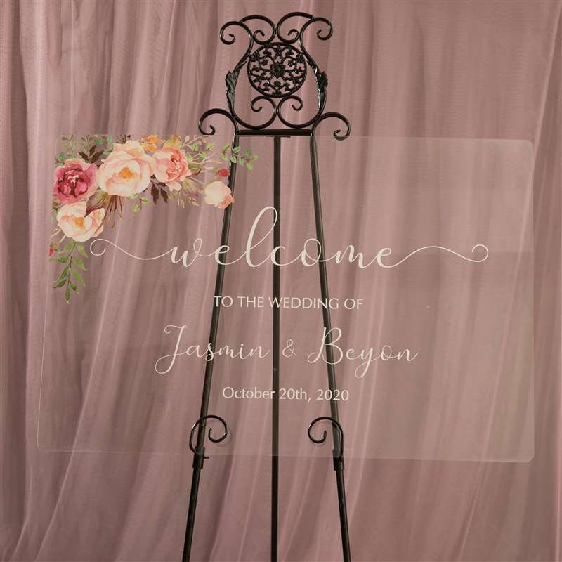 Floral Acrylic Wedding Welcome Sign, Blush Pink & Rose Decor