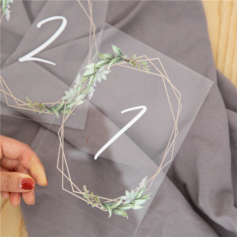Geometric Eucalyptus Acrylic Wedding Table Number, Boho Foliage