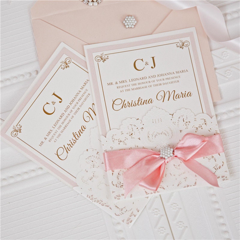 Laser Cut Ivory & Blush Wedding Invitation Suite