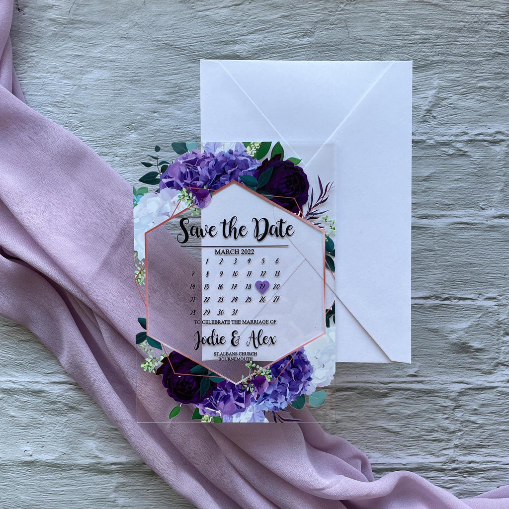 Floral Acrylic Wedding Save The Date Calendar Invite