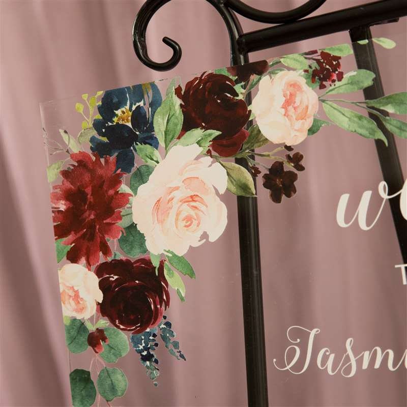Burgundy Floral Acrylic Wedding Welcome Sign