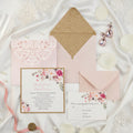 Rose Gold Glitter Floral Laser Cut Wedding Invitation Suite