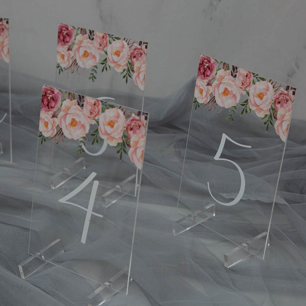 Peach & Pinks Floral Acrylic Wedding Table Number