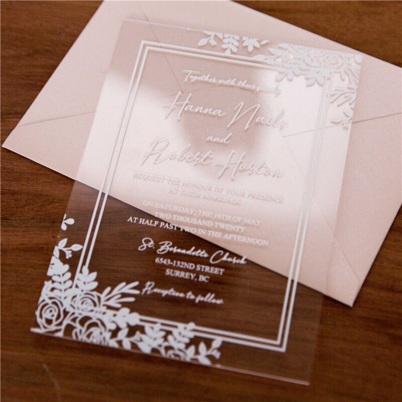 Clear Acrylic Wedding Invitation, Modern Elegant Invite