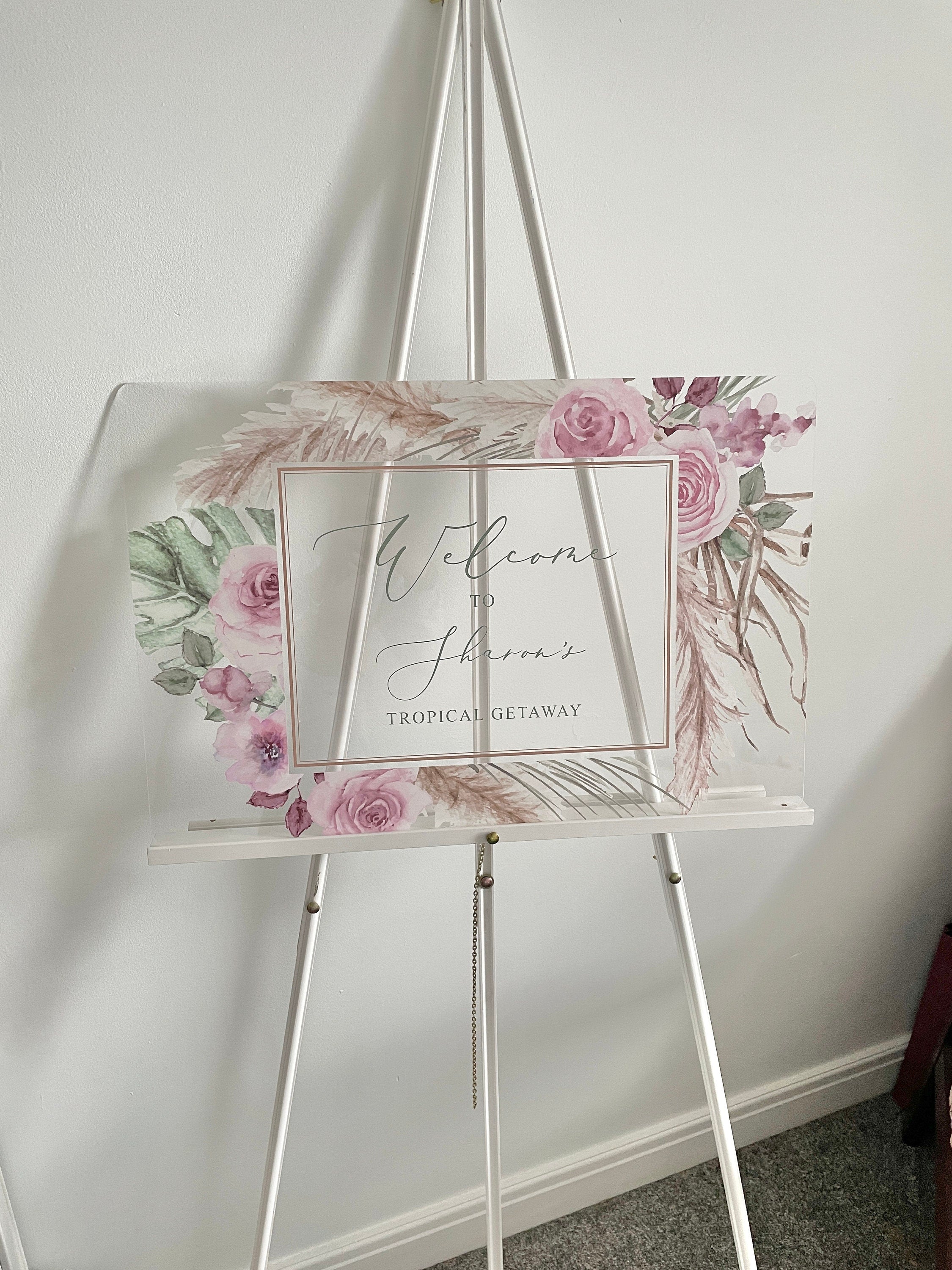 Pink Floral & Pampas Style Welcome Sign