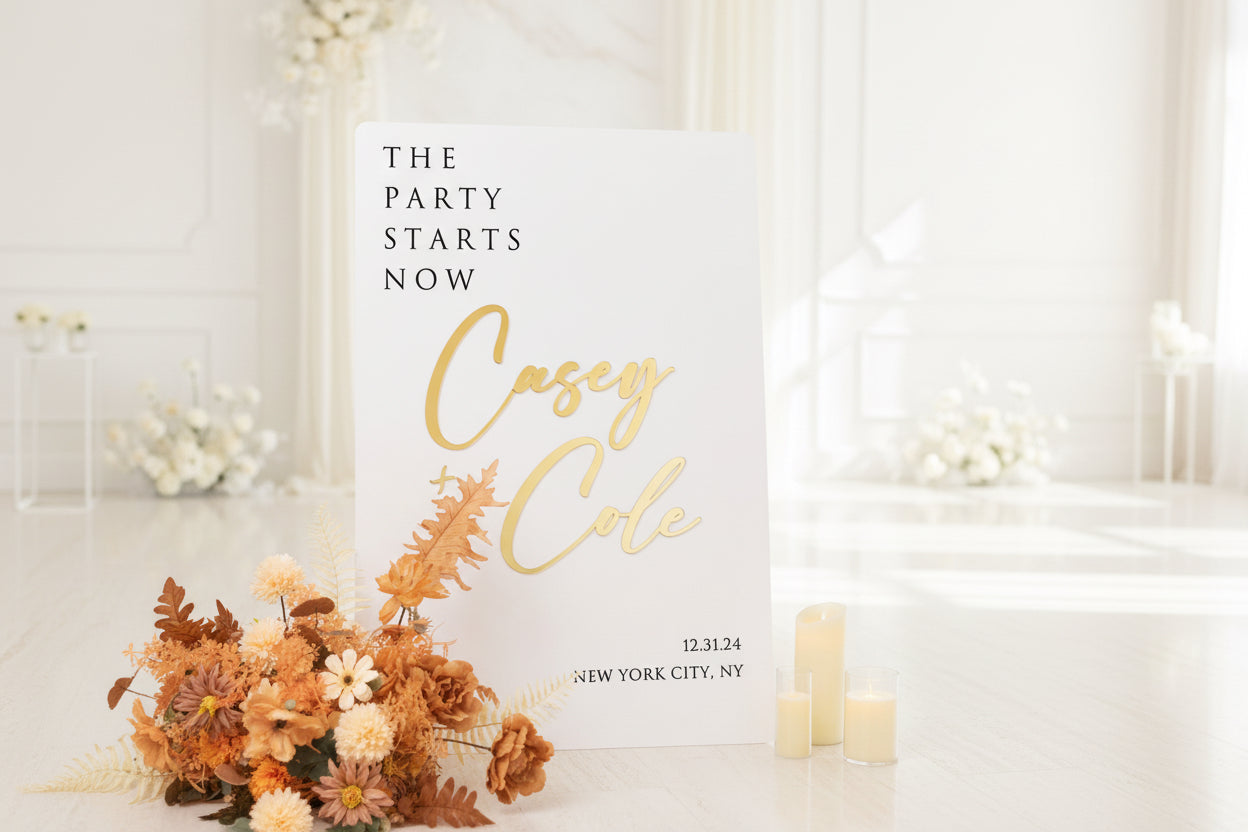 Custom Acrylic Wedding Welcome Sign, 3D Gold Mirror Names