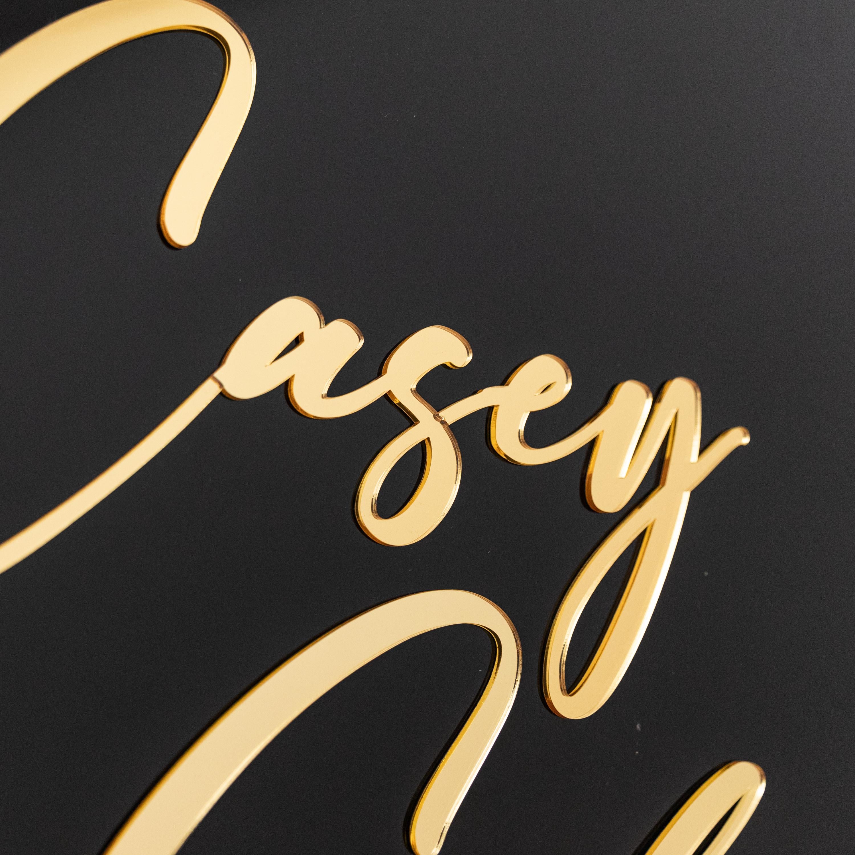 Custom Black Acrylic Wedding Welcome Sign, Gold 3D Names