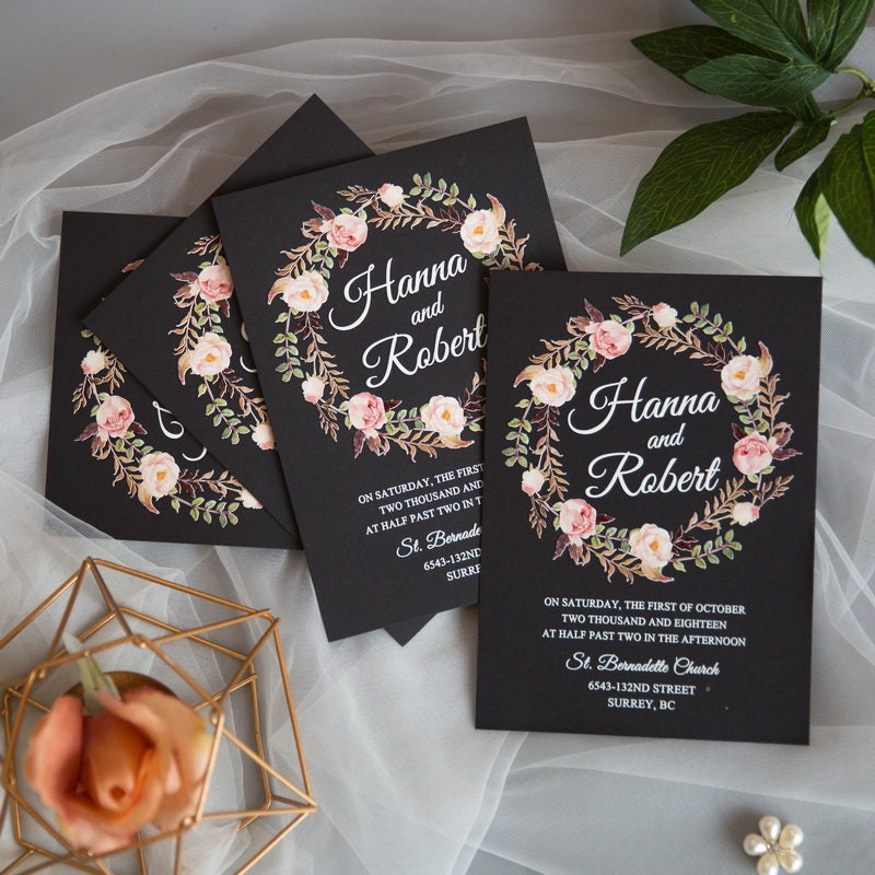Floral Wreath UV Printed Wedding Invitation Suite