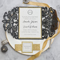 Black Laser Cut Wedding Invitation with Gold Glitter Accent