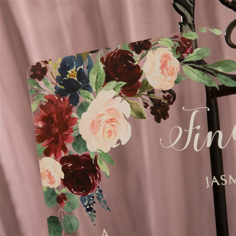 Floral Acrylic Wedding Seating Chart, Clear Table Plan