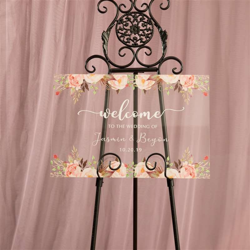 Floral Acrylic Wedding Welcome Sign, Personalized Calligraphy