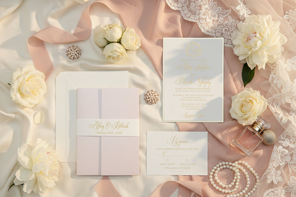 Blush & Gold Foil Laser Cut Wedding Invitation Suite