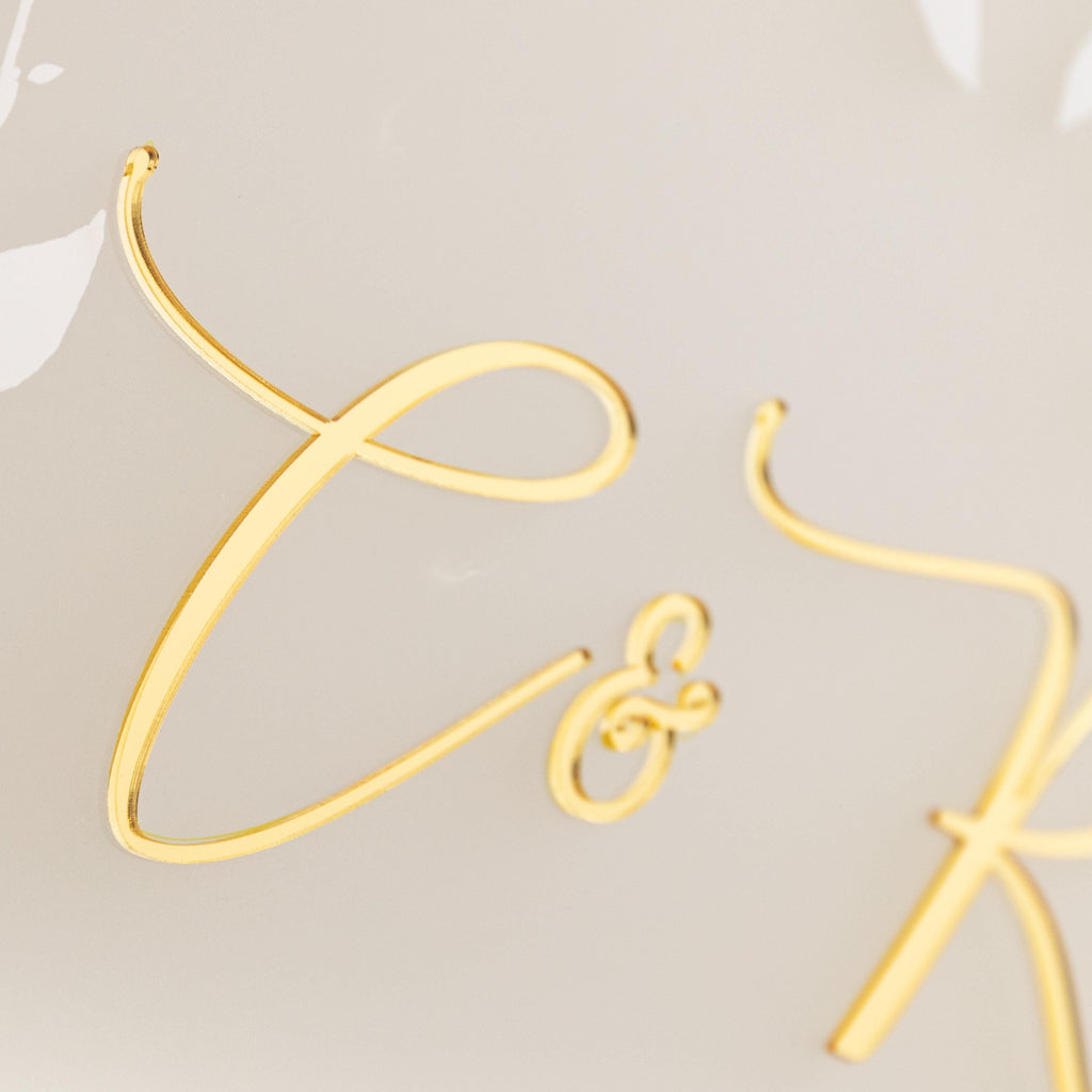Gold 3D Initial Wedding Welcome Sign, White Acrylic