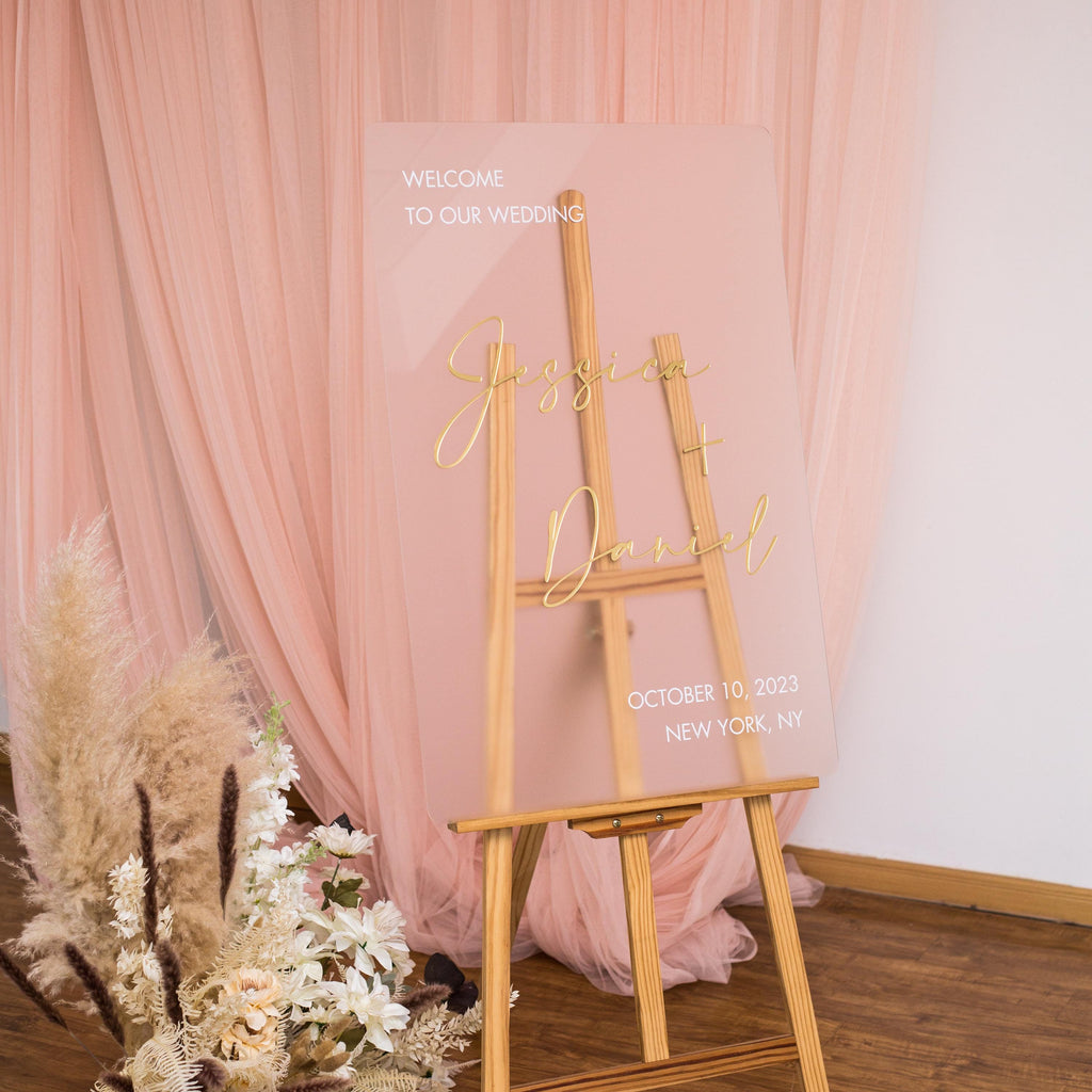 Frosted Acrylic Wedding Welcome Sign | Gold Mirror Lettering