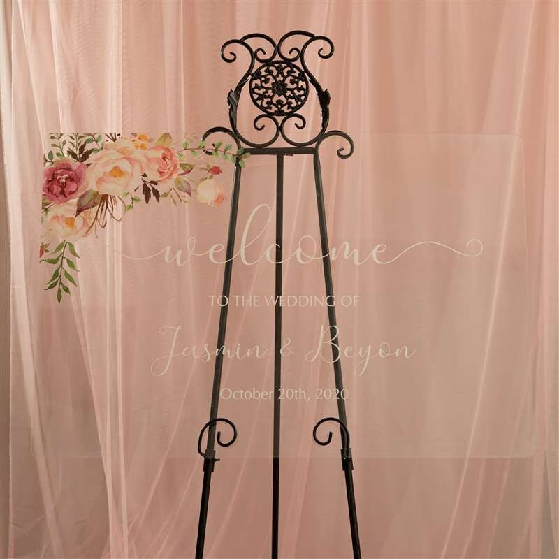 Floral Acrylic Wedding Welcome Sign, Blush Pink & Rose Decor